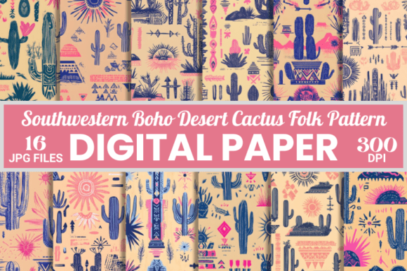 Boho Desert Cactus Tribal Folk Pattern