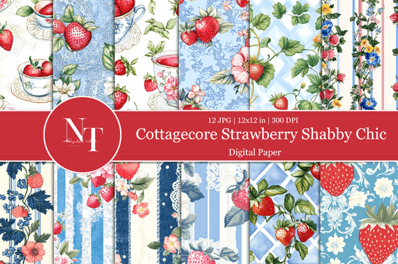 Cottagecore Strawberry Digital Paper: A Nostalgic Design for Creative Projects