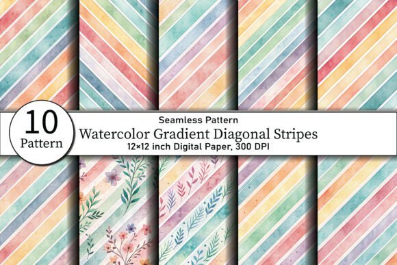 Enhance Your Creative Projects with Watercolor Gradient Diagonal Stripes Digital Paper Pack