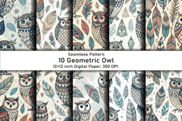 Geometric Owl Pattern Digital Paper