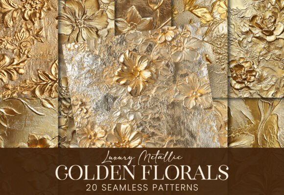 Gold Florals Luxury Metallic Texture Art