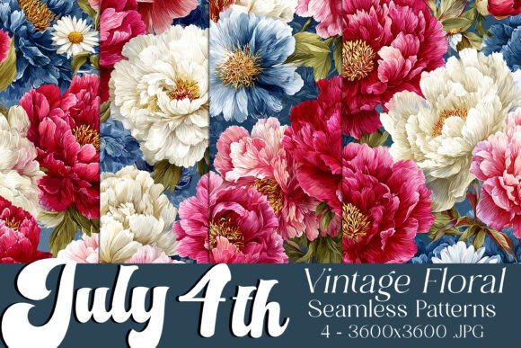 July 4th Vintage Floral Seamless Pattern – A Timeless Design for Modern Celebrations