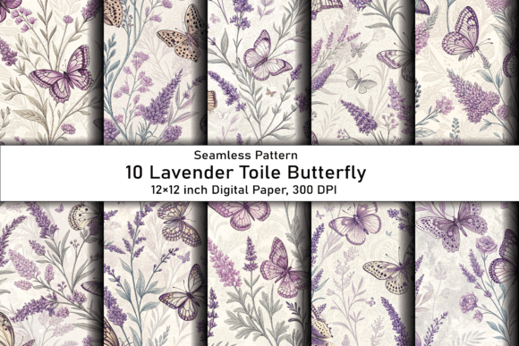 Lavender Toile Butterfly Pattern for Creative Projects