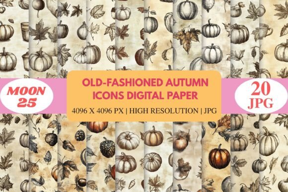 Old-Fashioned Autumn Icons Digital Paper