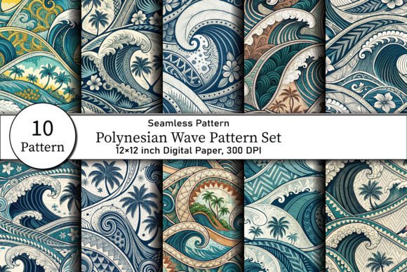 Polynesian Wave Pattern Set: 10 Designs for Creative Projects
