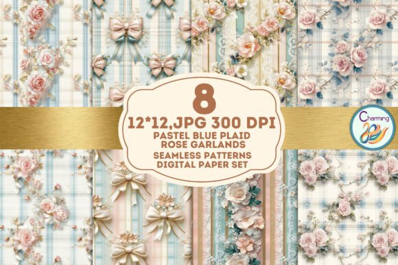 Seamless Paper Pastel Blue Plaid Rose for Creative Projects