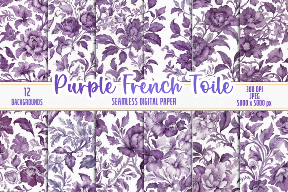Seamless Purple French Toile Bundle for Creative Projects