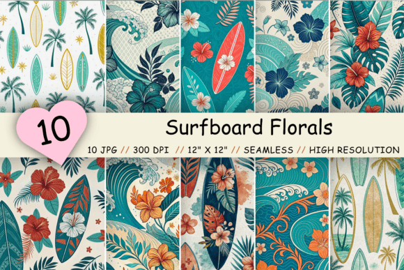 Surfboard Florals Seamless Pattern: A Unique Blend of Nature and Nautical Design