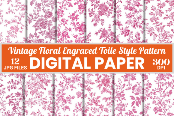Vintage French Toile Floral Pink Pattern