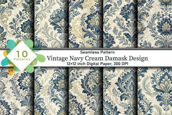 Vintage Navy Cream Damask Design: Timeless Elegance for Modern Creations